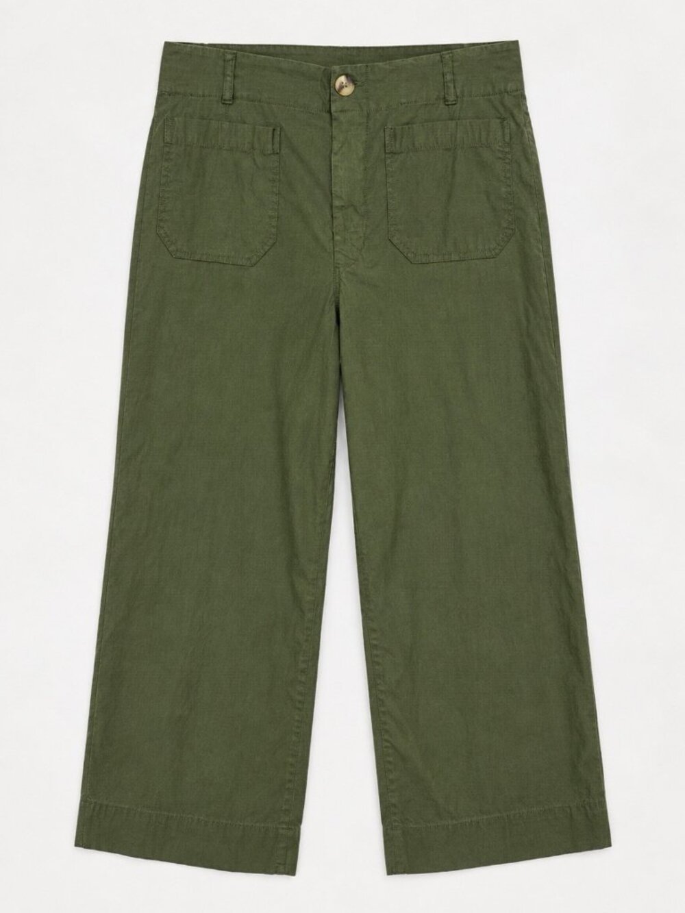 Anthropologie Maeve The Colette Cropped Wide Leg Pants Olive Size 32 Linen Blend